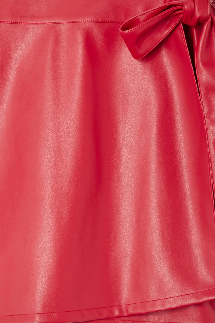 Deep Red Vegan Leather Mini Jaspre Skirt Petite - Image 9