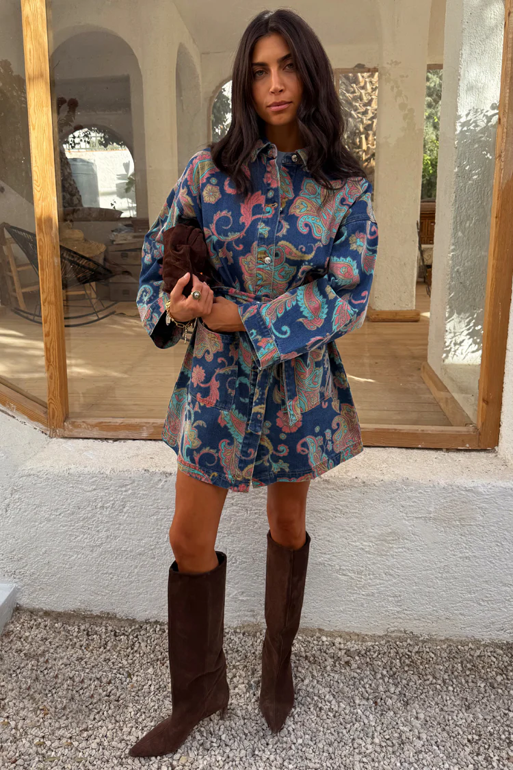 Denim Paisley Belted Shacket - Image 3