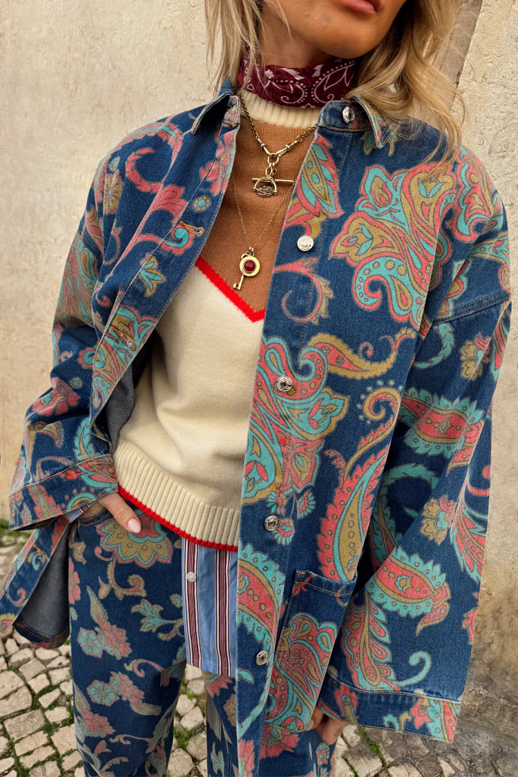 Denim Paisley Belted Shacket - Image 9