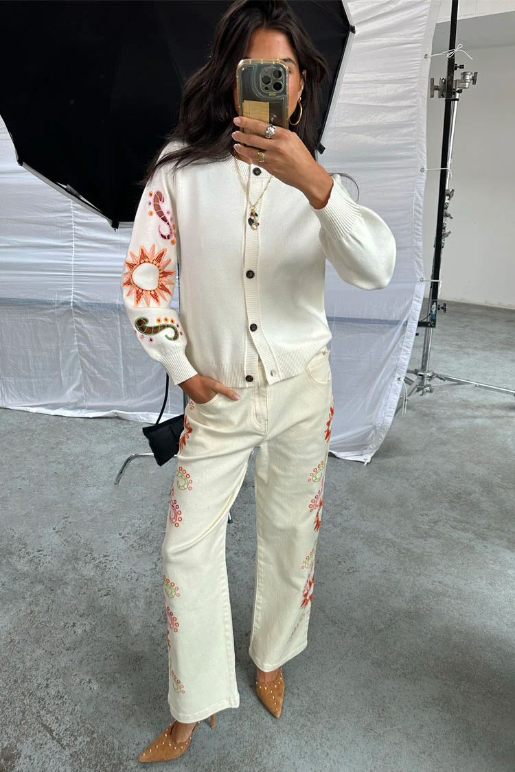 Ecru Enchanted Cut Work Scallop Jeans - Image 6