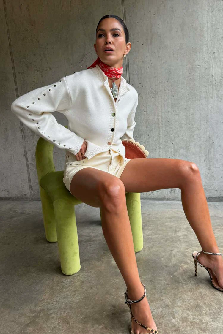Ecru Studded Cardigan - Image 5