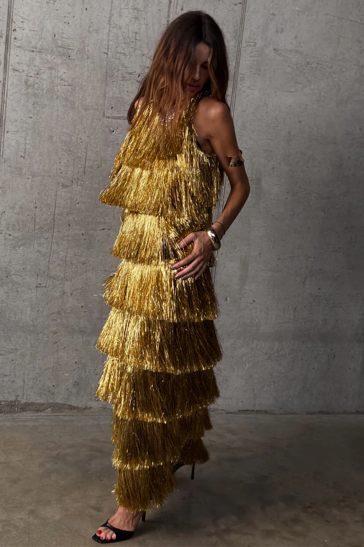 Gold Fringe Dress - Image 9