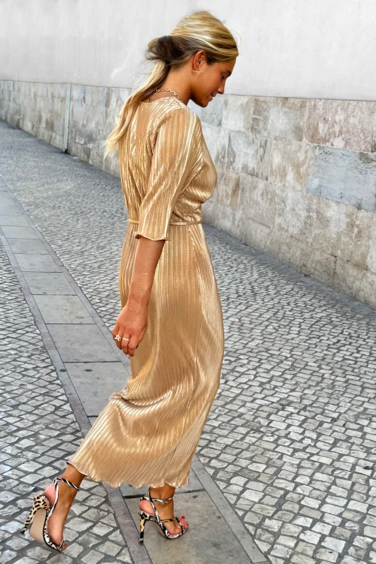 Gold Plisse Dress - Image 5