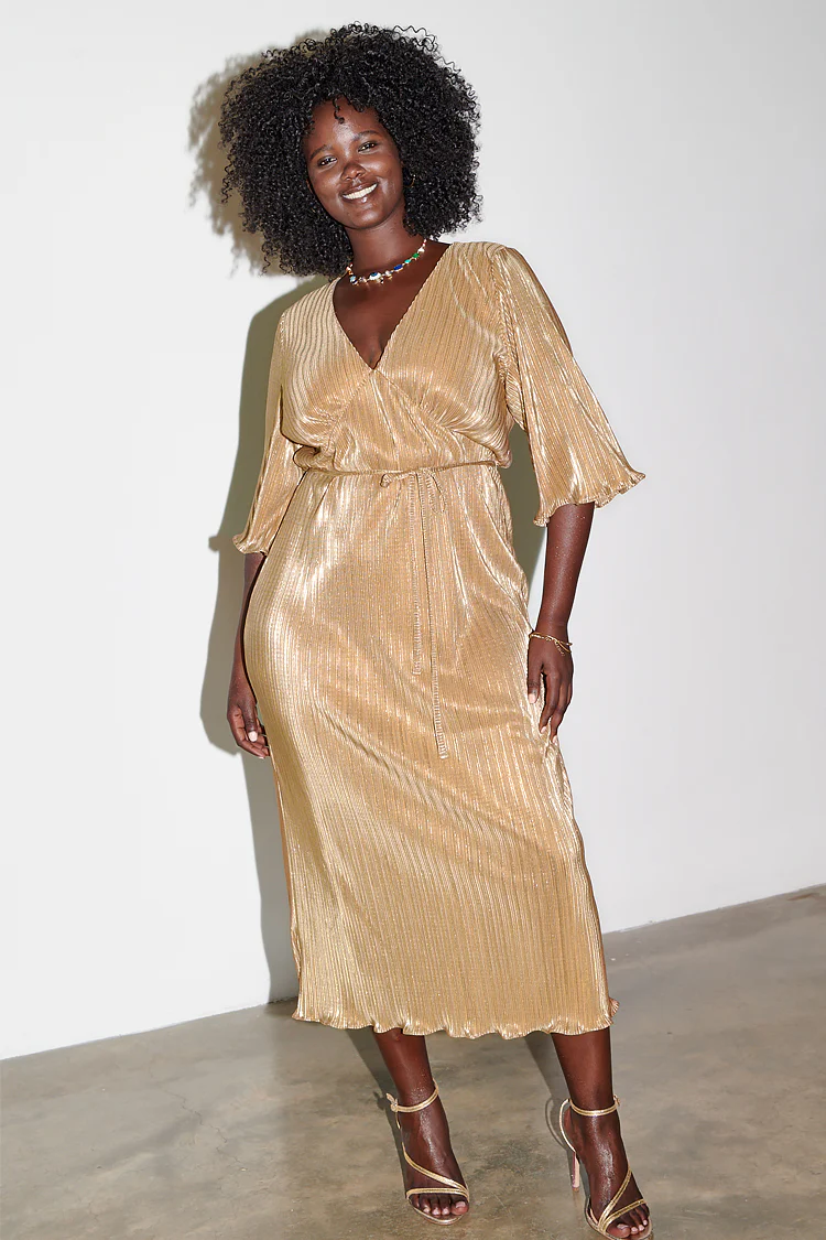 Gold Plisse Dress - Image 6