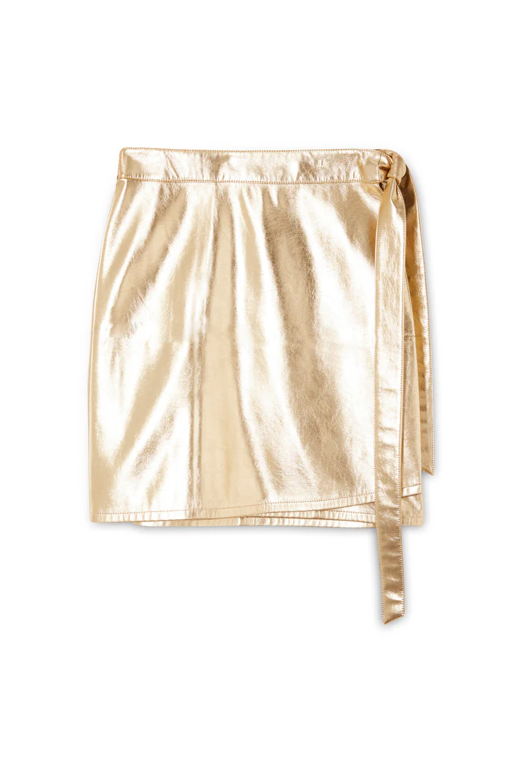 Gold Vegan Leather Mini Wrap skirt - Image 10