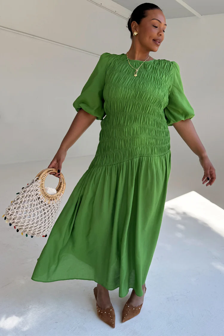 Green Shirred Nara Dress - Image 8