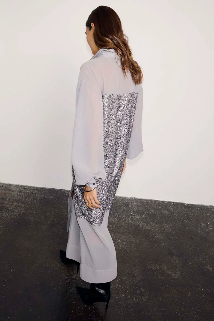 Gunmetal Sequin Lila Shirt Dress - Image 7