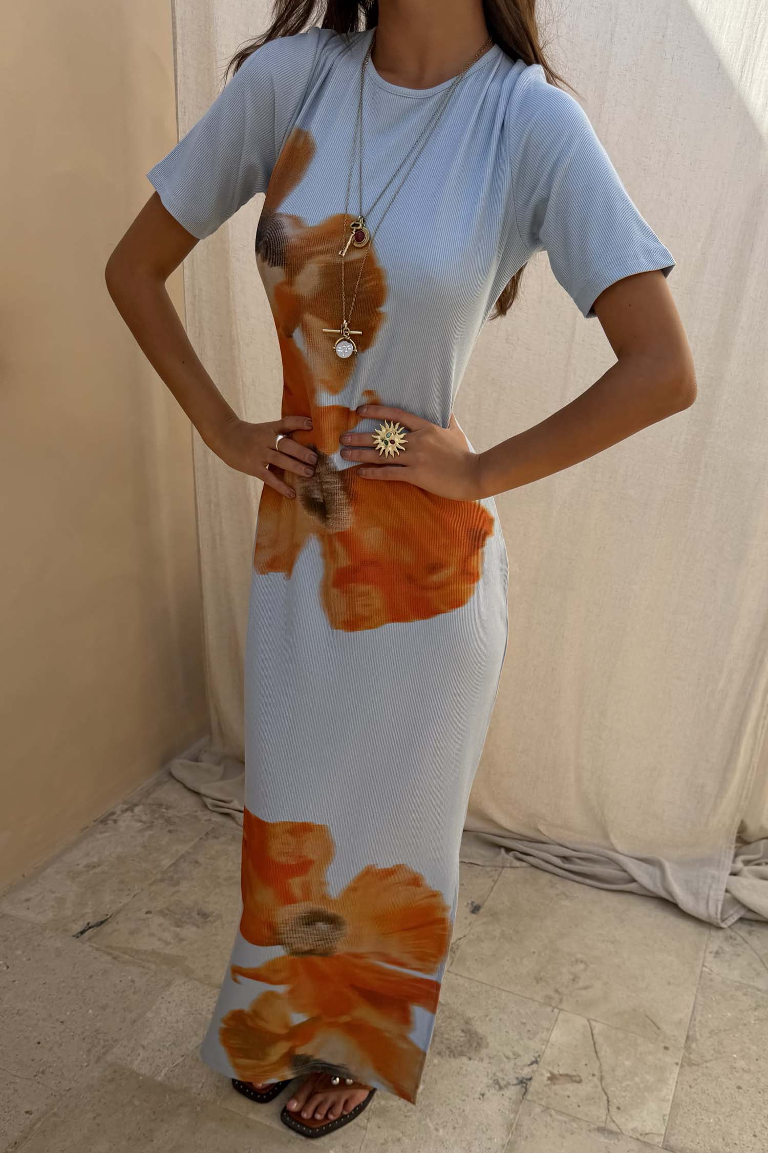 Ice Blue Floral Rib Dress - Image 5