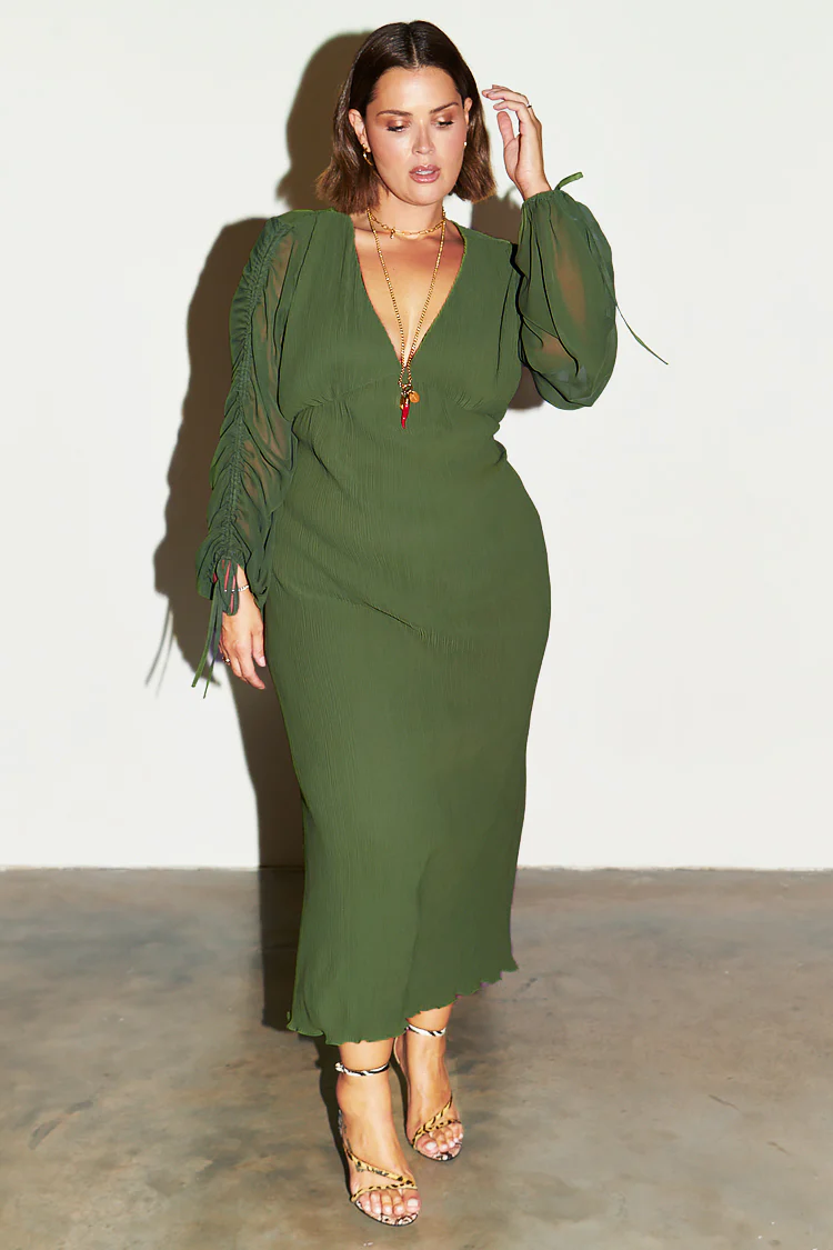 Khaki Celia Plisse Dress - Image 10