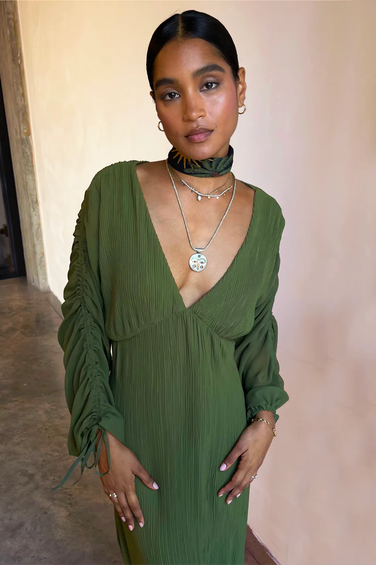 Khaki Celia Plisse Dress - Image 4