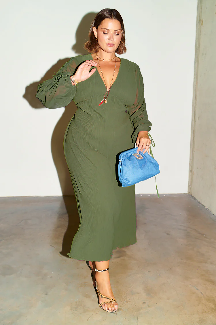 Khaki Celia Plisse Dress - Image 8