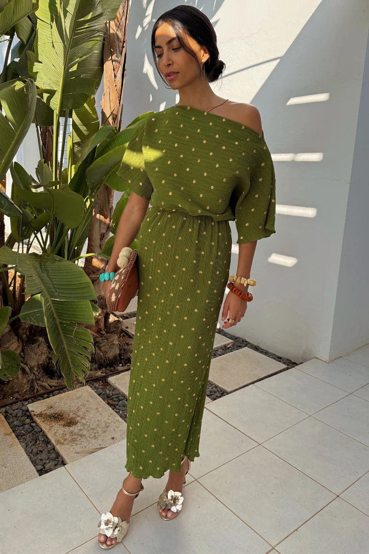 Khaki Plisse Tilly Dress - Image 2