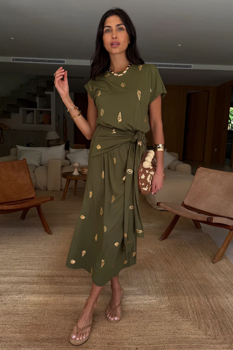 Khaki Shell Midi Dress - Image 10
