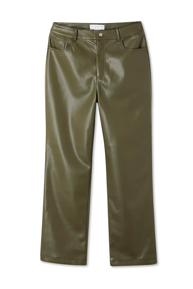 Khaki Vegan Leather Trouser - Image 6