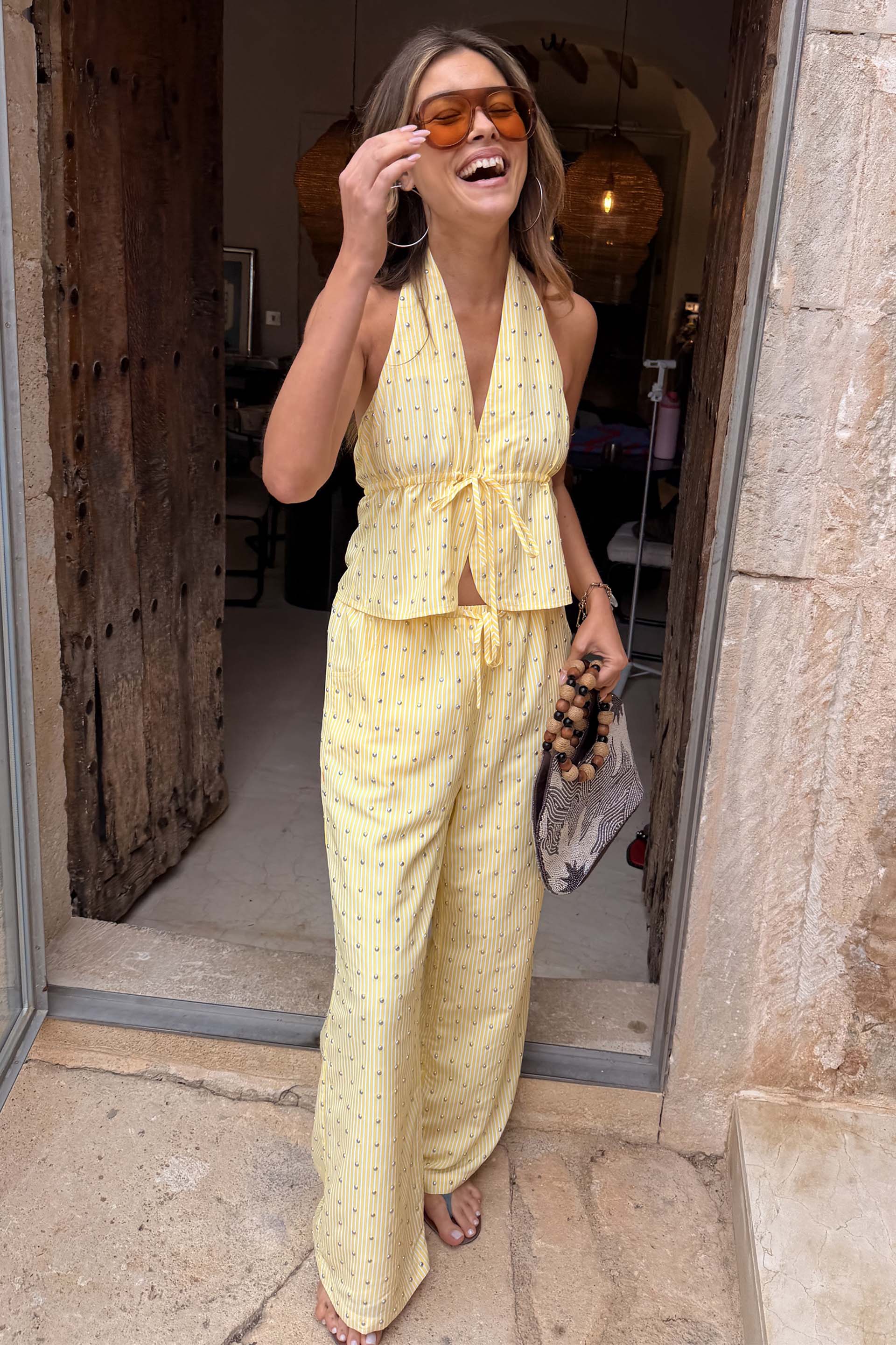 Lemon Pinstripe Studded Ellie Trousers - Image 6