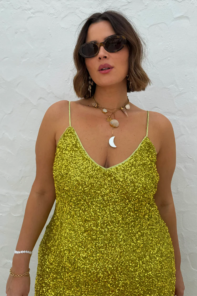 Lime Sequin Slip Dress - Image 4
