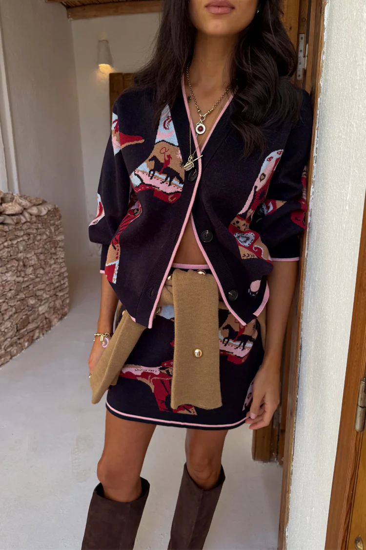 Navy Cowboy Boots Cardigan - Image 5