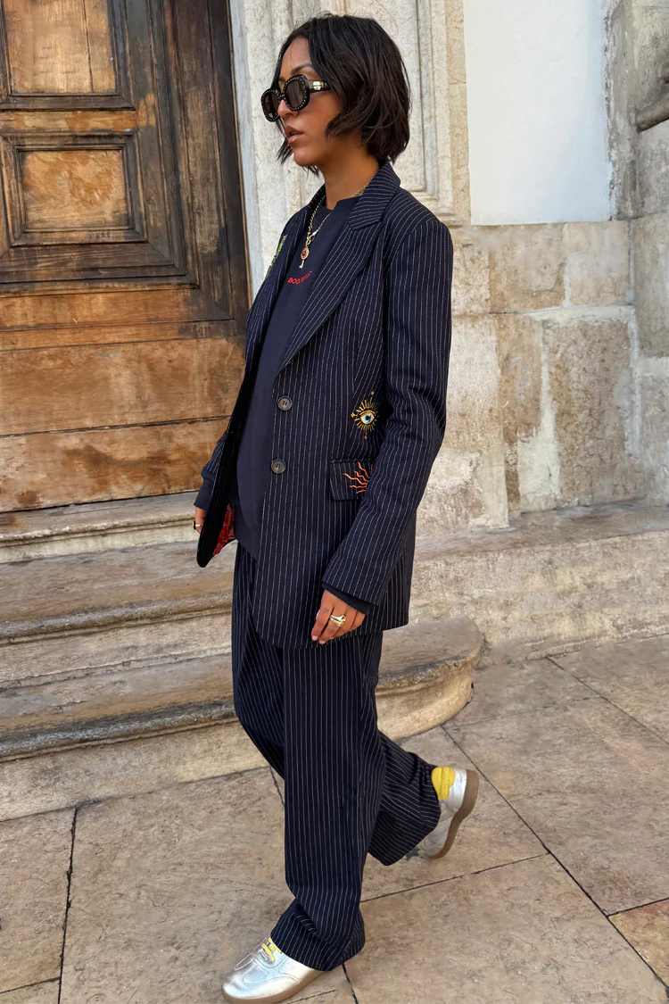 Navy Pinstripe Arden Trousers - Image 3