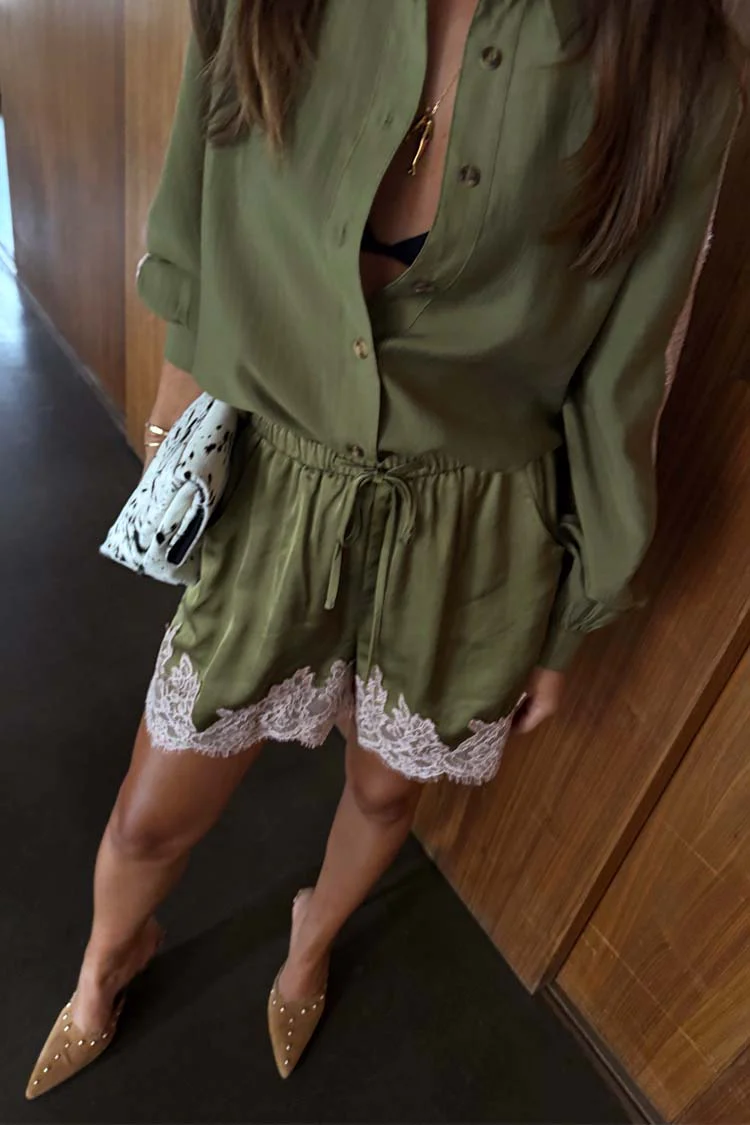 Olive & Pink Lace Shorts - Image 7