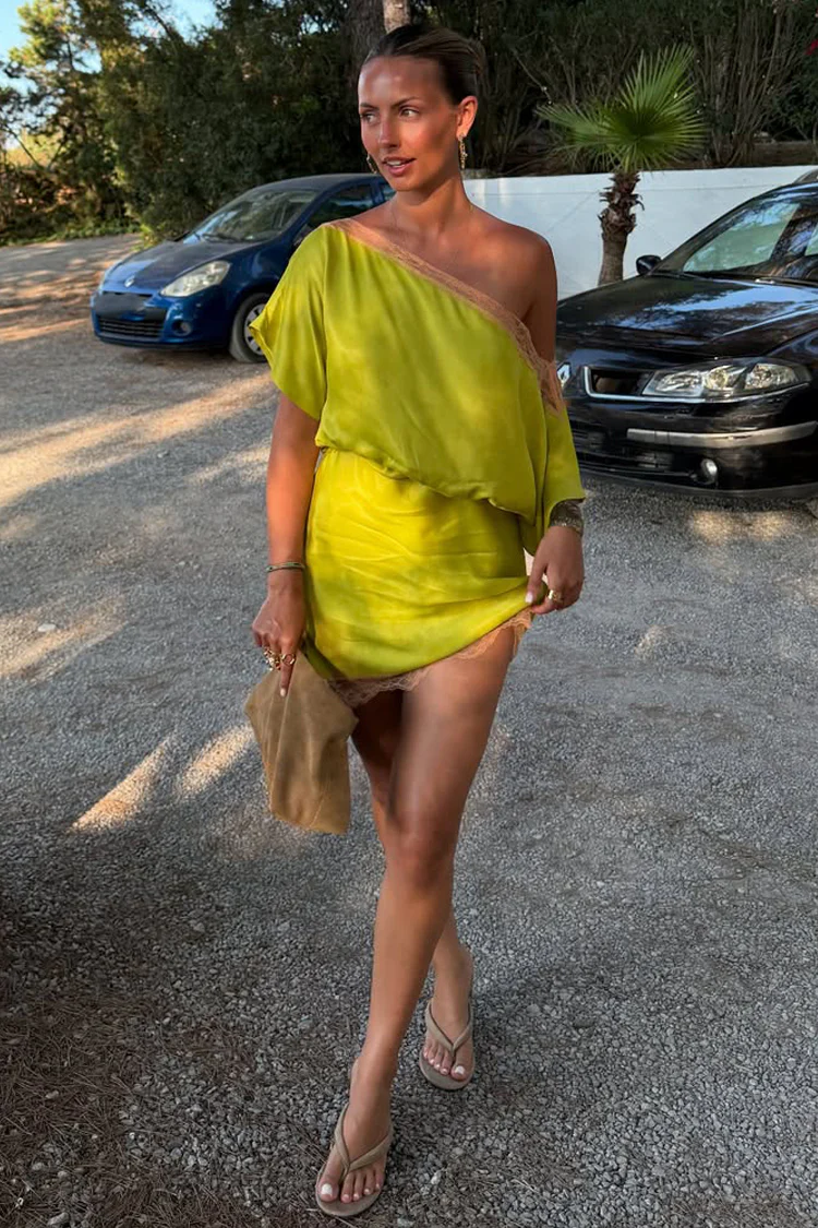 Olive Lace Mini Tilly Dress - Image 2