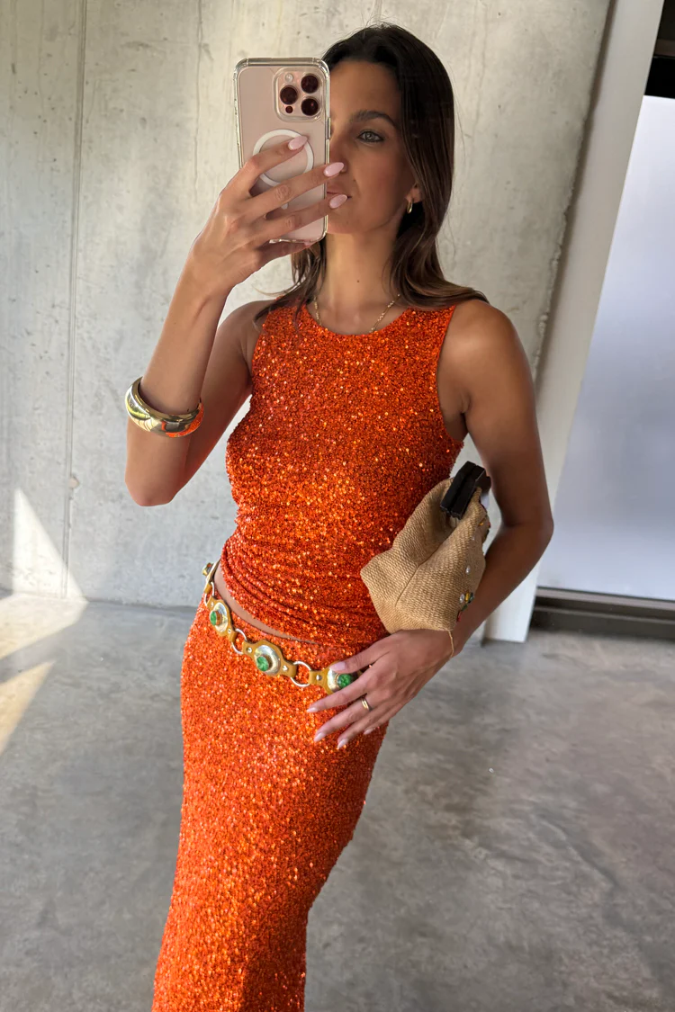 Orange Sequin Tank Top - Image 5