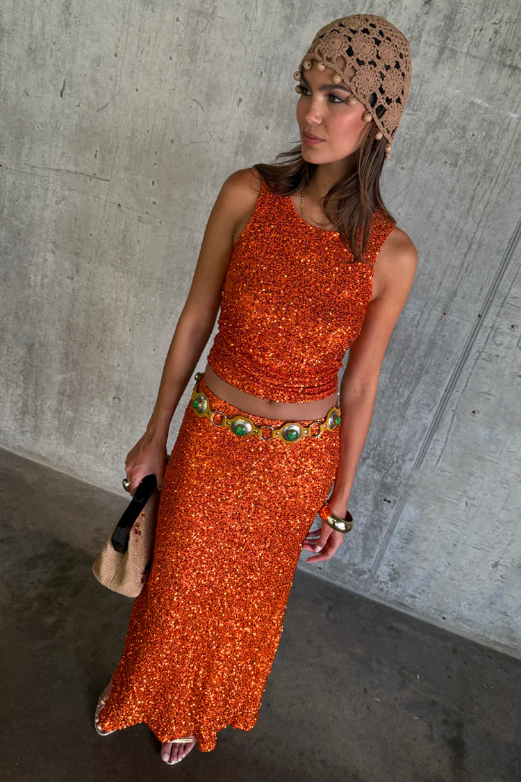 Orange Sequin Tank Top - Image 6