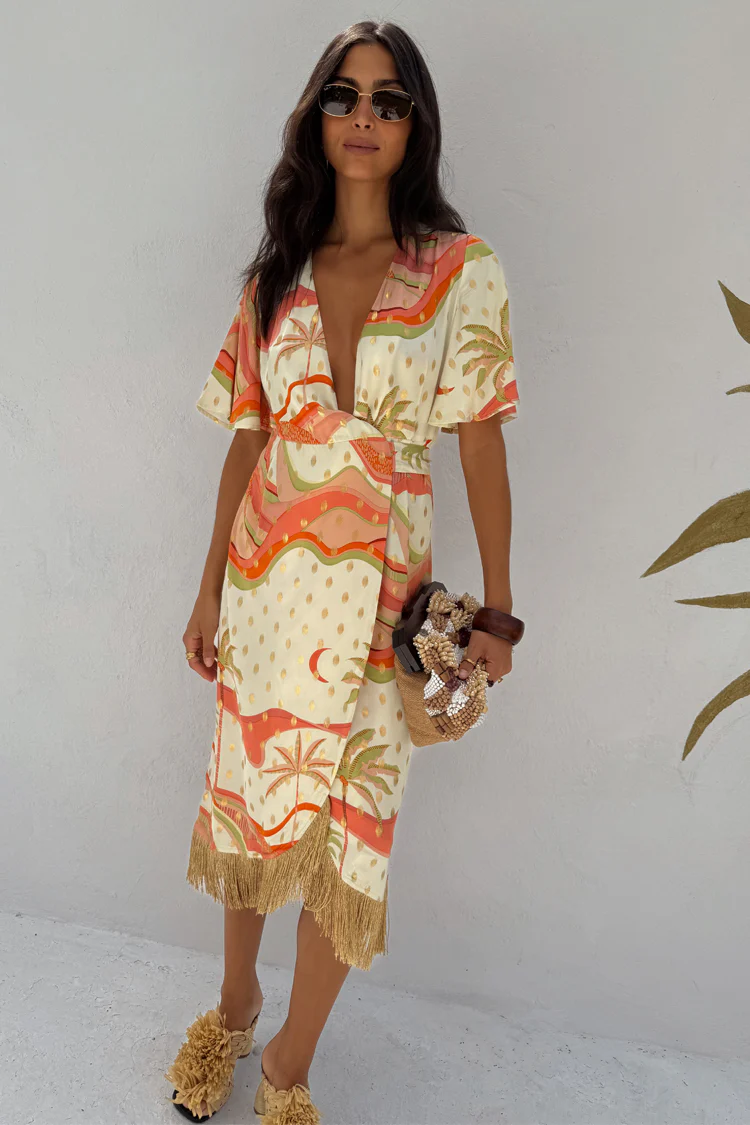 Pastel Palm Ceryes Wrap Dress Petite - Image 2