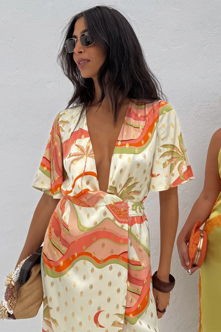 Pastel Palm Ceryes Wrap Dress Petite - Image 3