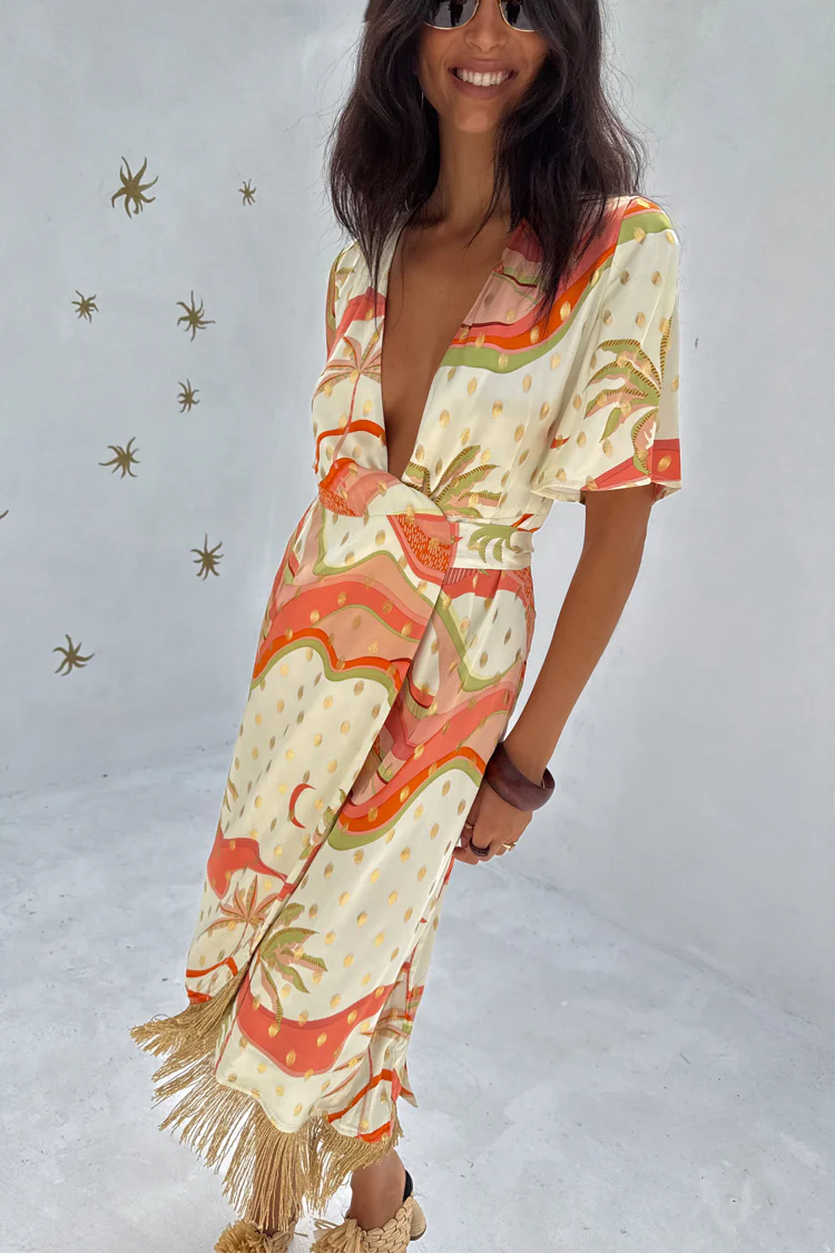 Pastel Palm Ceryes Wrap Dress Petite - Image 4