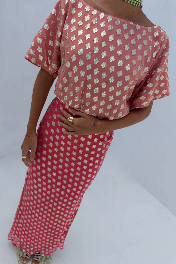 Pink and Red Jacquard Tilly Dress - Image 10