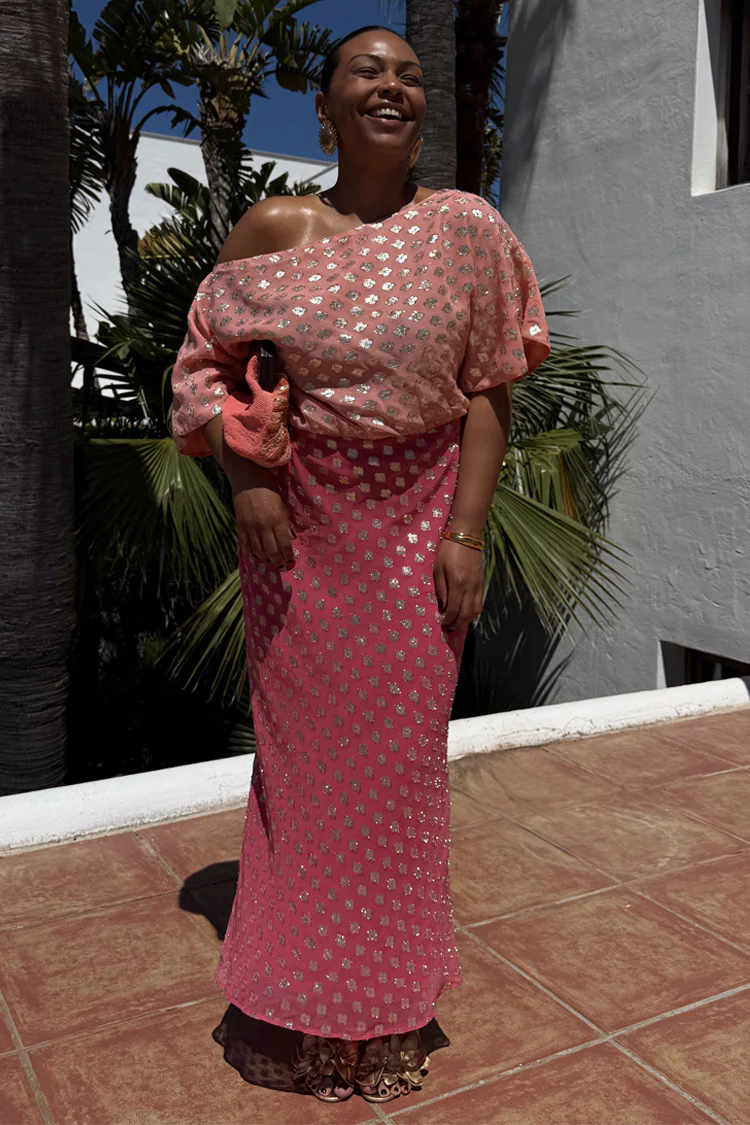 Pink and Red Jacquard Tilly Dress - Image 7