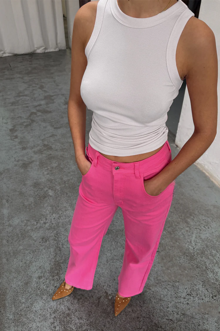 Pink Denim Scallop Detail Jeans - Image 3