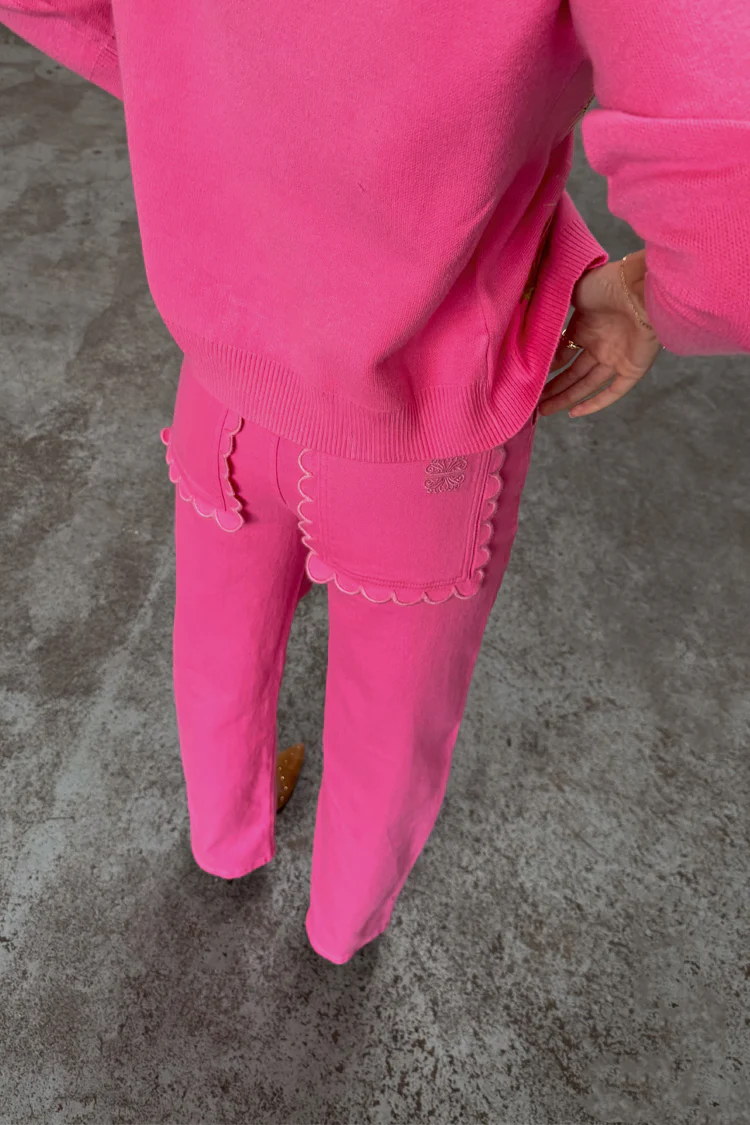 Pink Denim Scallop Detail Jeans - Image 5