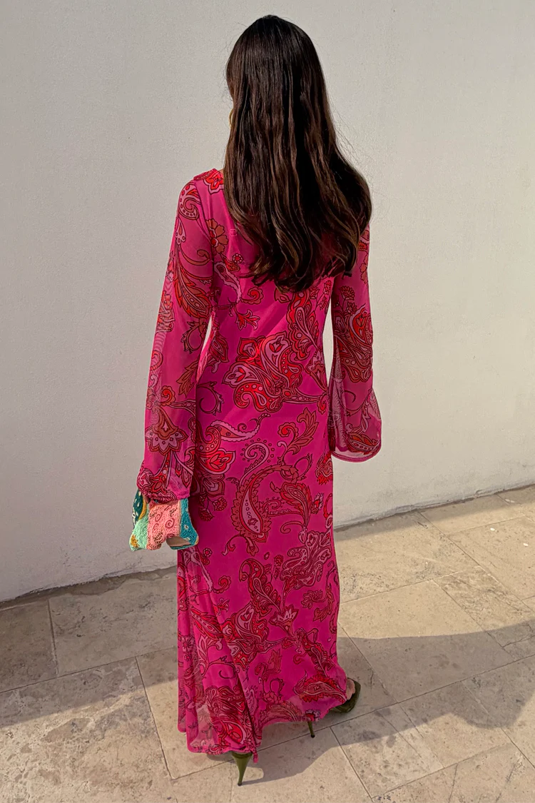 Pink Paisley Mesh Dress - Image 6