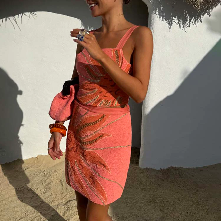 Pink Sol Beaded Wrap Skirt