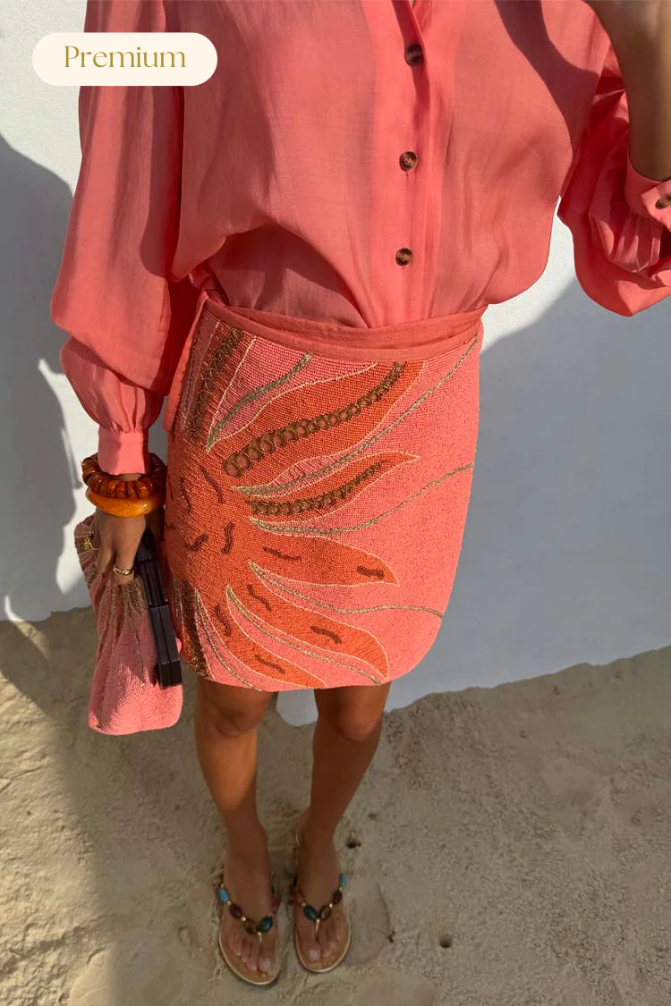 Pink Sol Beaded Wrap Skirt - Image 5