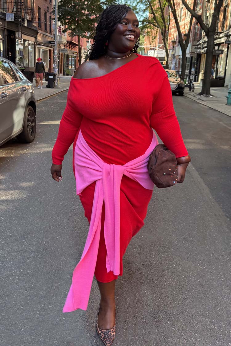 Red and Pink Afia Midi Dress - Image 3