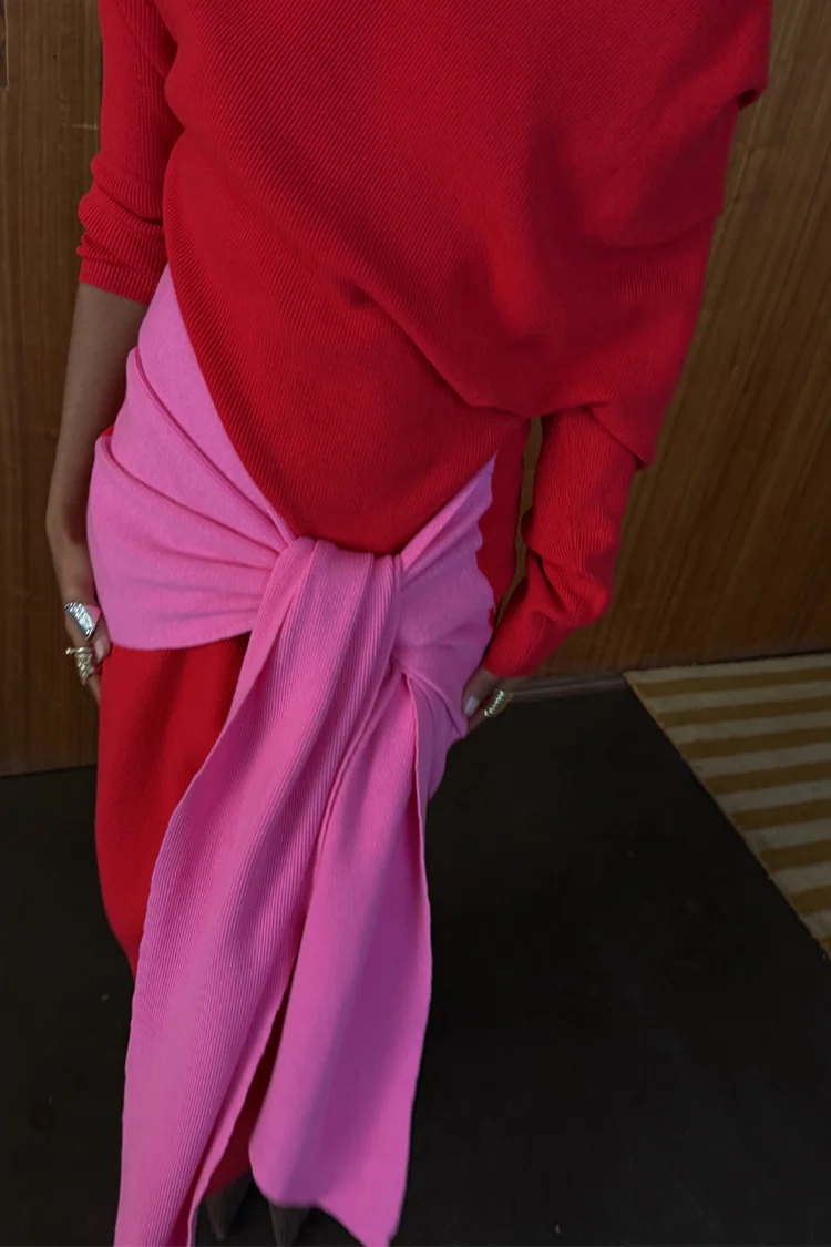 Red and Pink Afia Midi Dress - Image 7