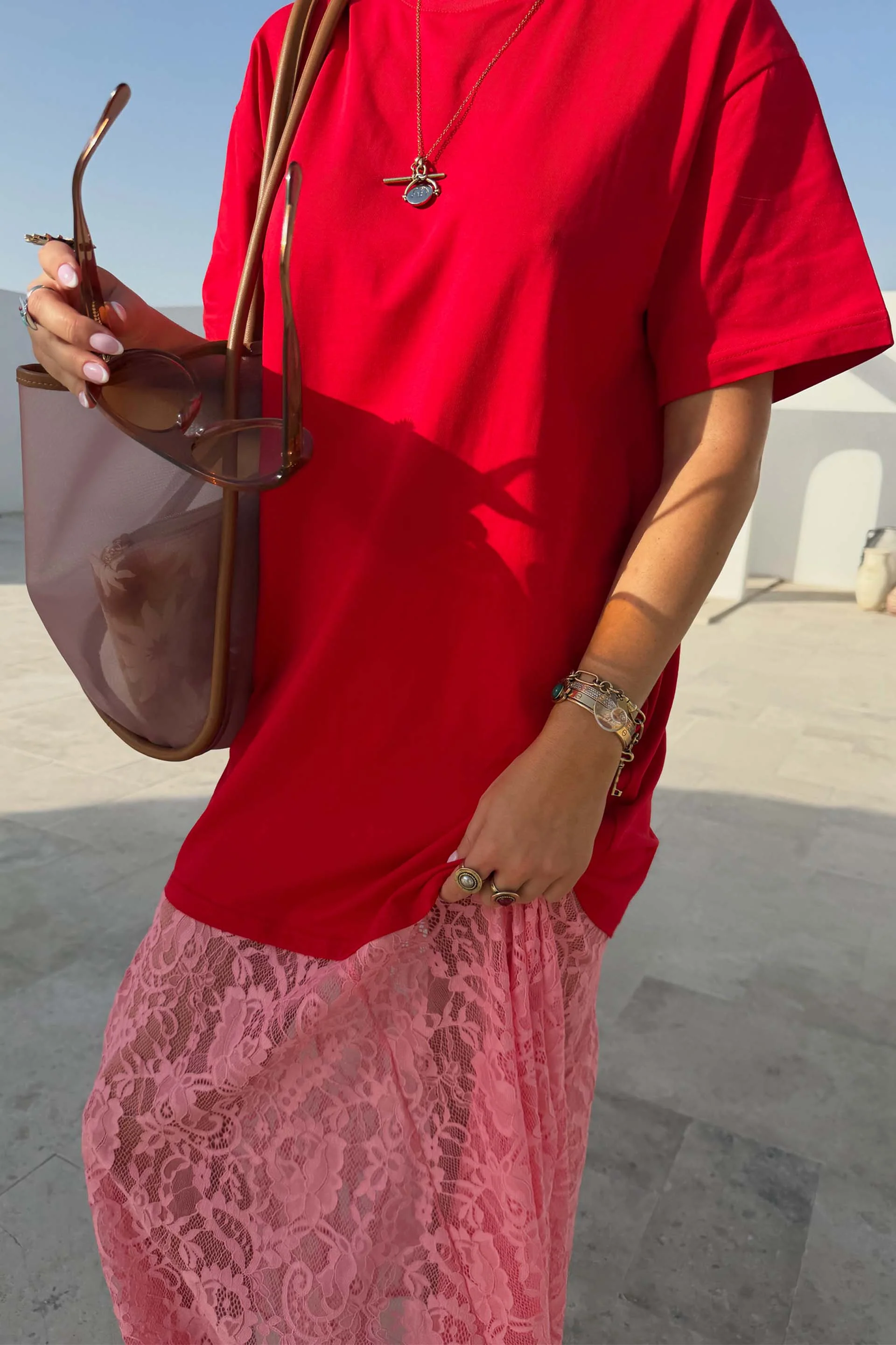 Red and Pink Cara T-Shirt Dress - Image 9