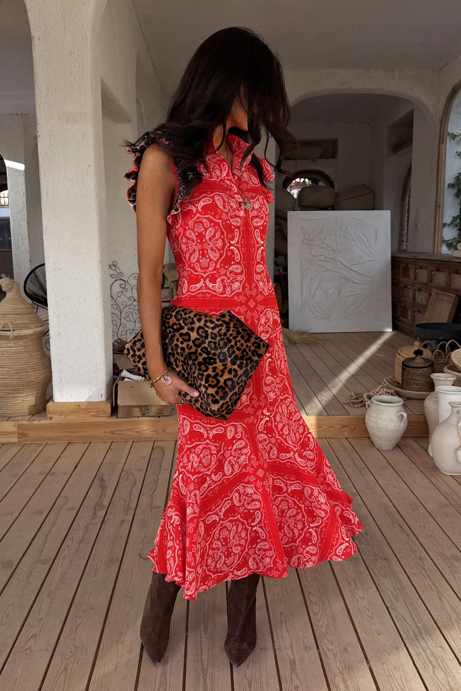 Red Bandana Remi Dress with Leopard Sleeve - Image 10