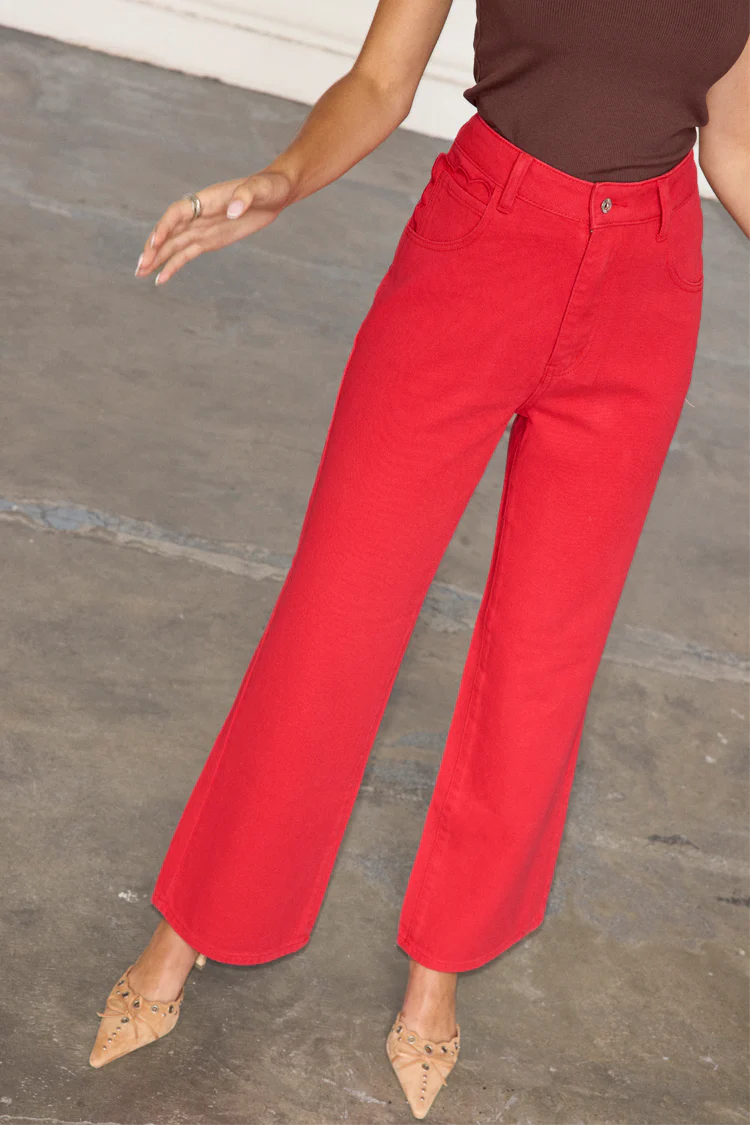 Red Denim Scallop Jeans - Image 4
