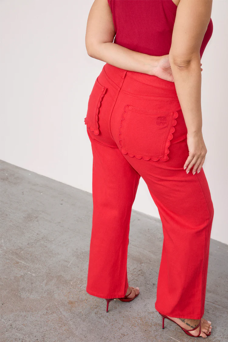 Red Denim Scallop Jeans - Image 7