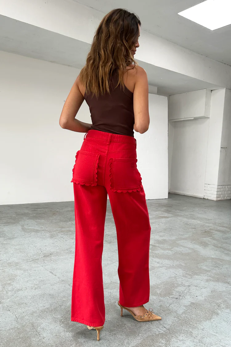 Red Denim Scallop Jeans - Image 8