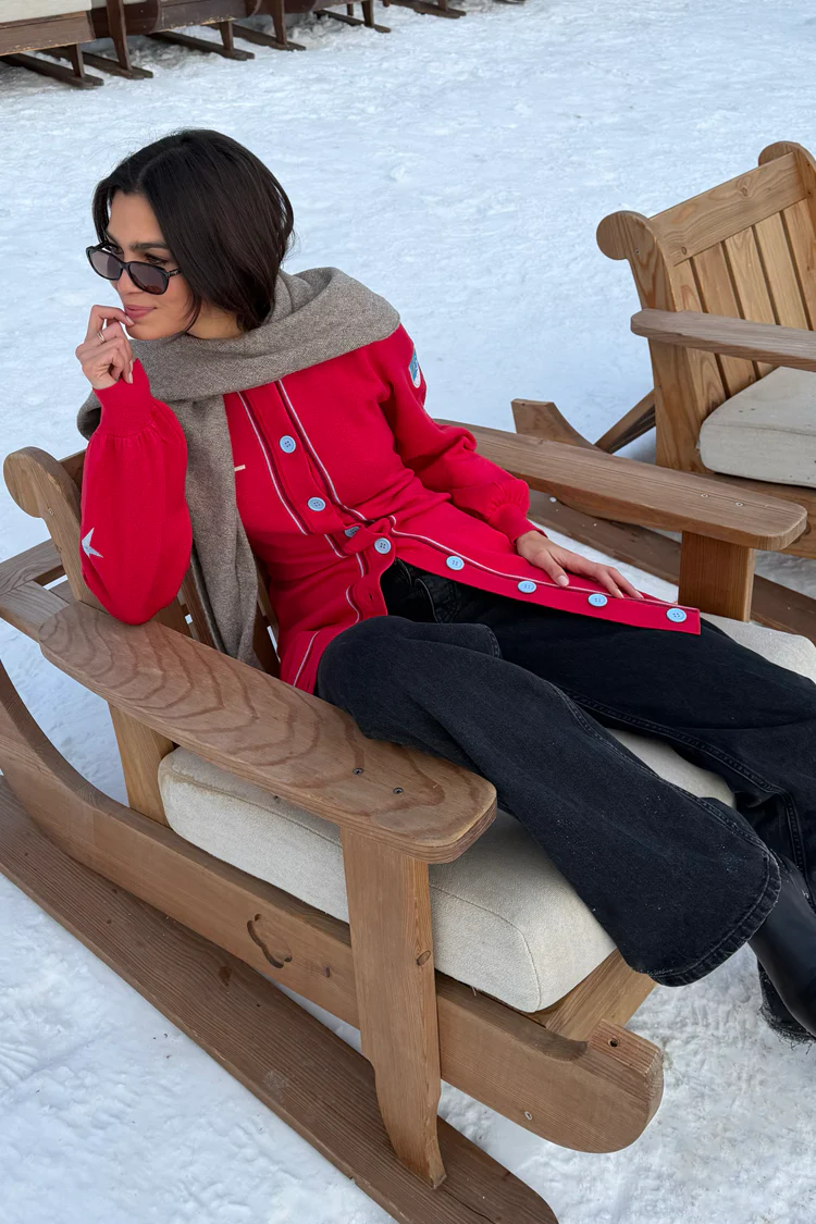 Red Ski Knit Long Cardigan - Image 4