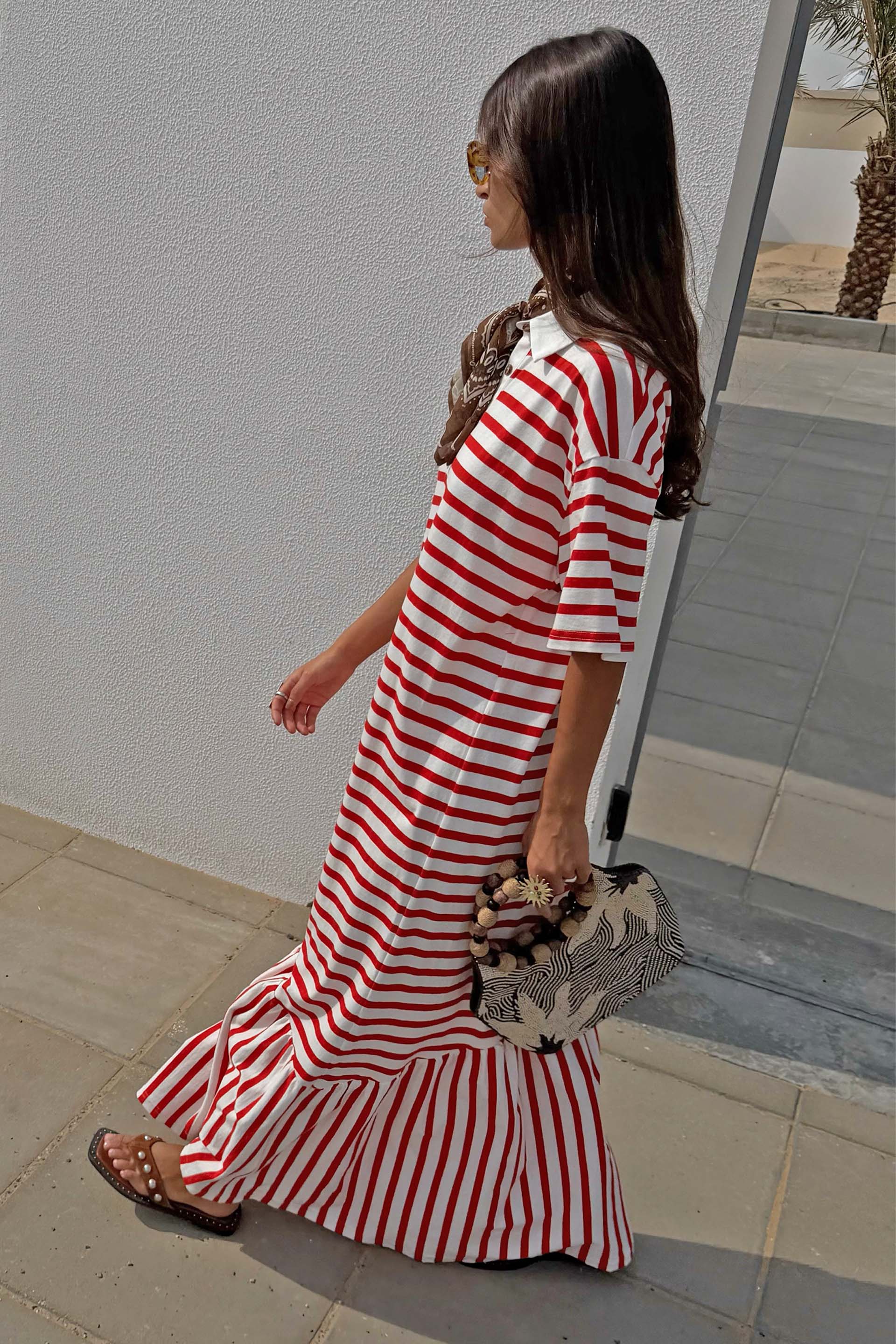 Red Stripe Jersey Dress - Image 3
