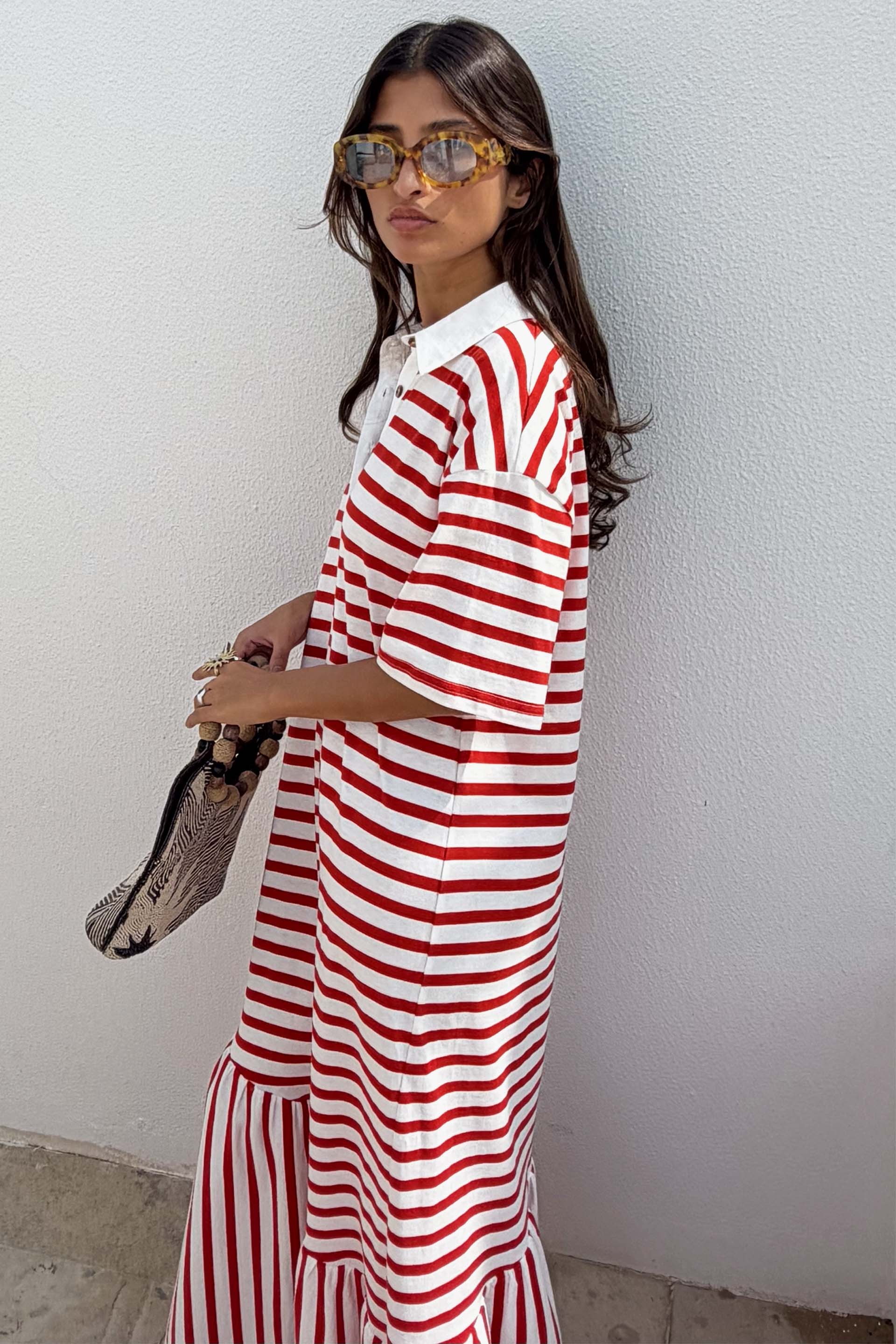 Red Stripe Jersey Dress - Image 7