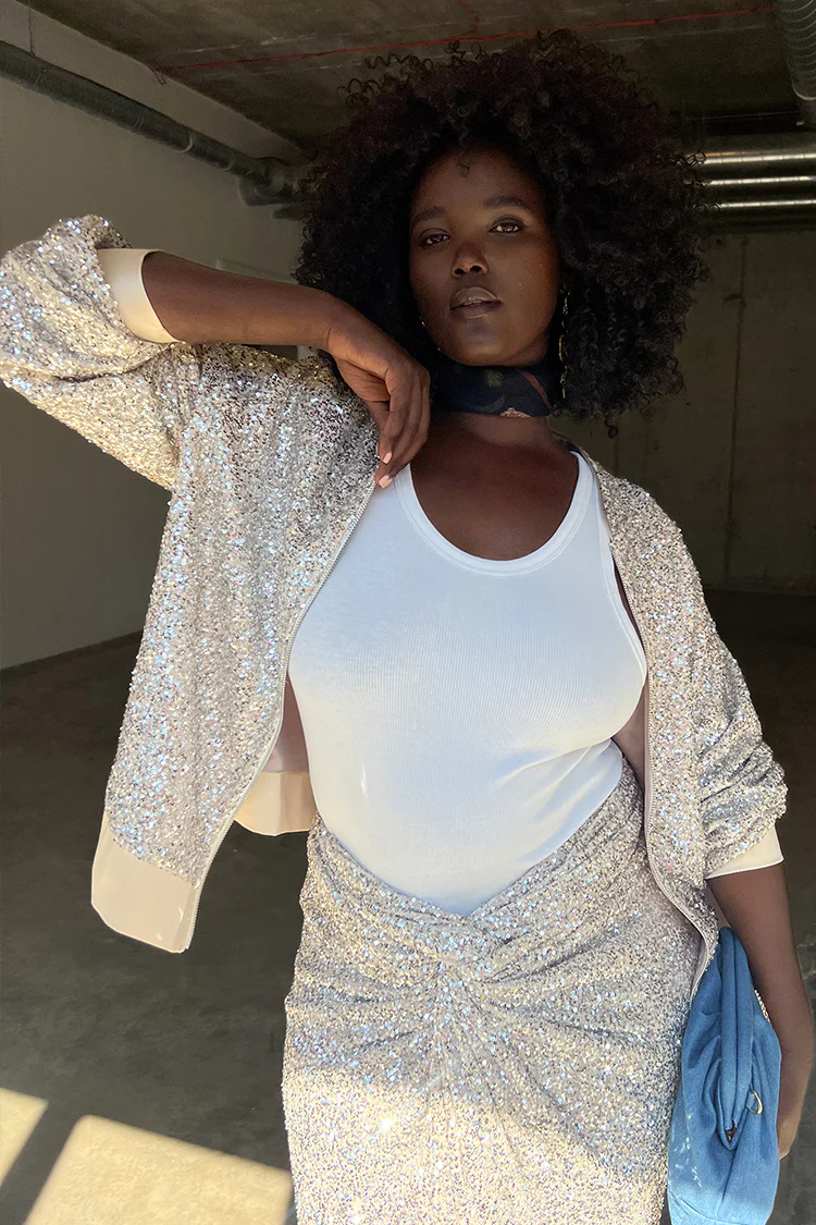 Silver Sequin Bomber Jacket - Image 3
