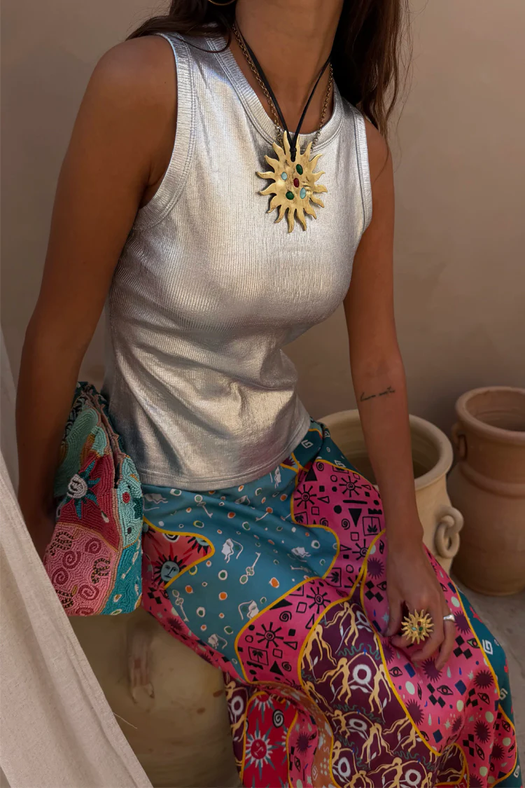 Silver Ribbed Tank Top - Image 3