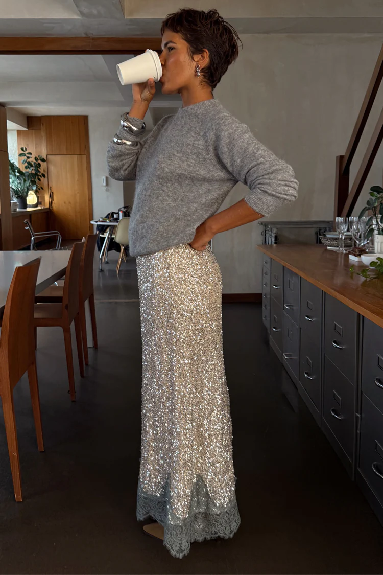 Silver Sequin Midi Maeva Skirt - Image 2