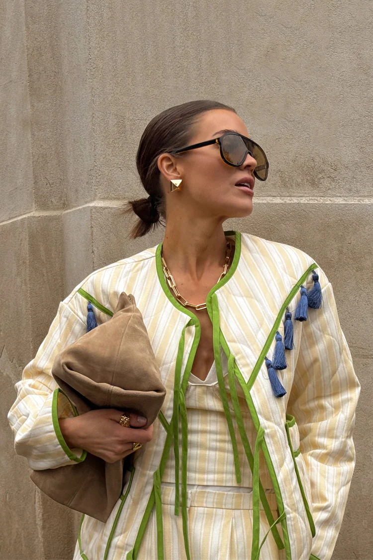 Butter Yellow Stripe Quilted Jacket - Image 2